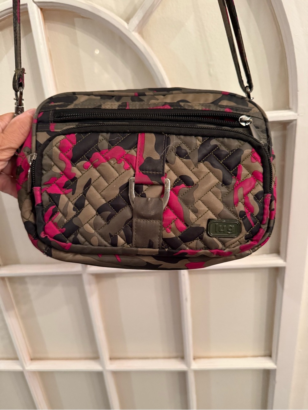 Lug Carousel Quilted Crossbody Bag - Pink Camo / Olive Green Travel Purse